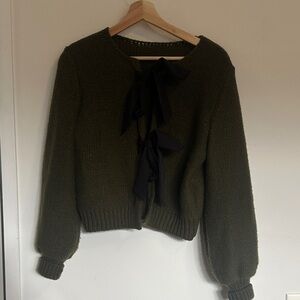 Olive Green Sweater with Black Bow Accents no tag small